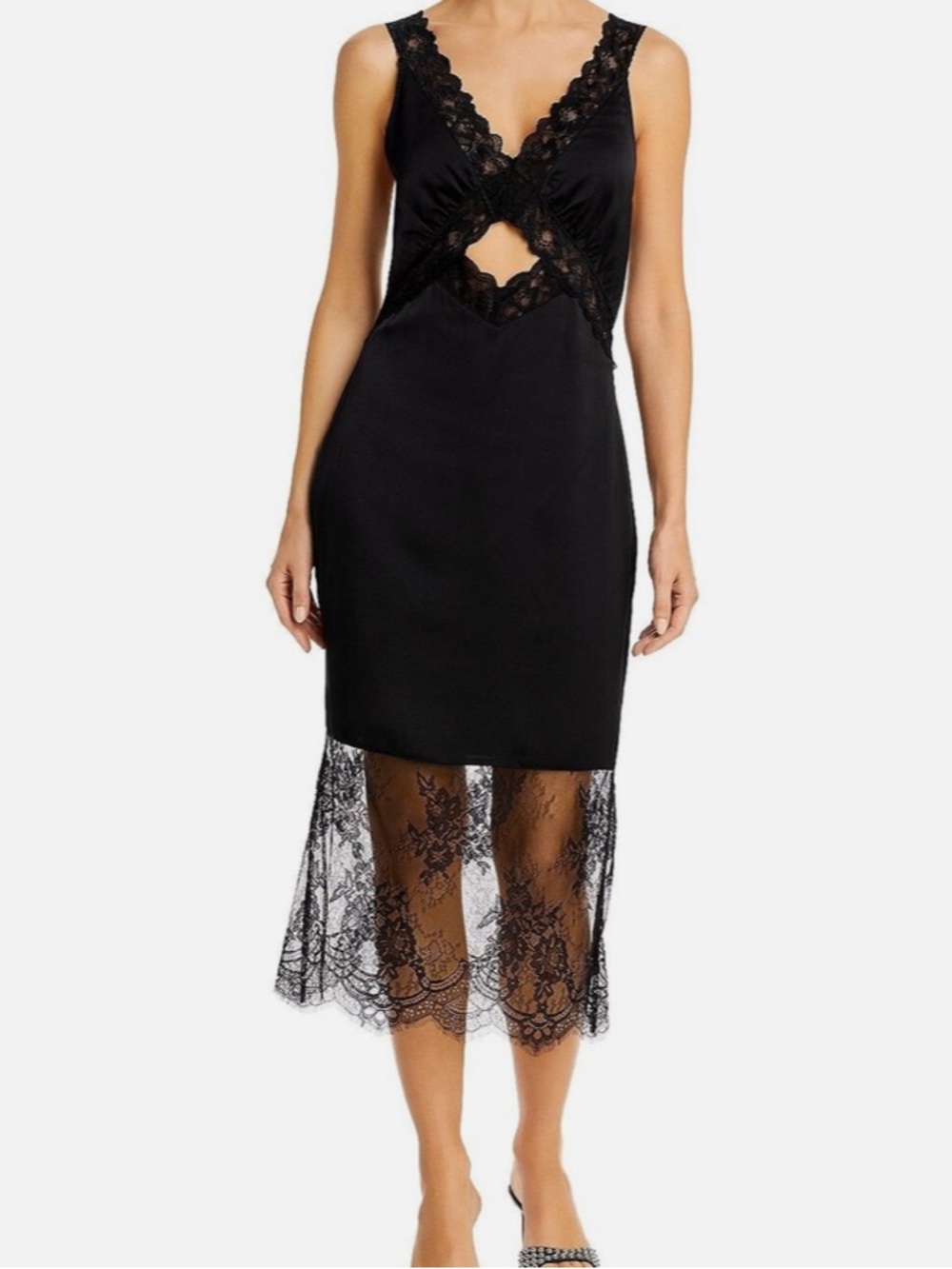 Aqua Black Lace-Trim Slip Dress